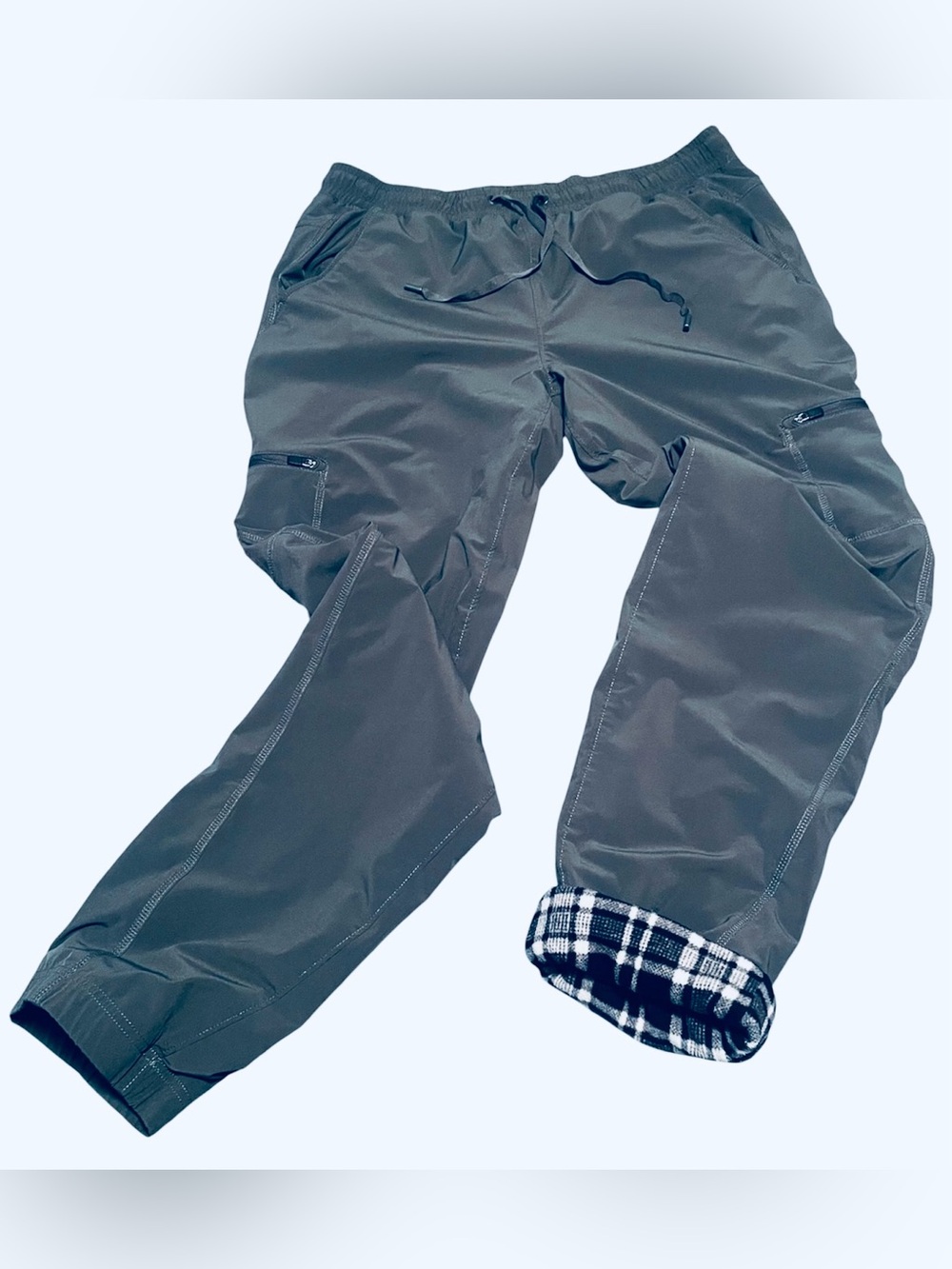 Eddie Bauer Flexion Polar Fleece Lined Gray Cargo Pants BL/WH Plaid Women’s 10